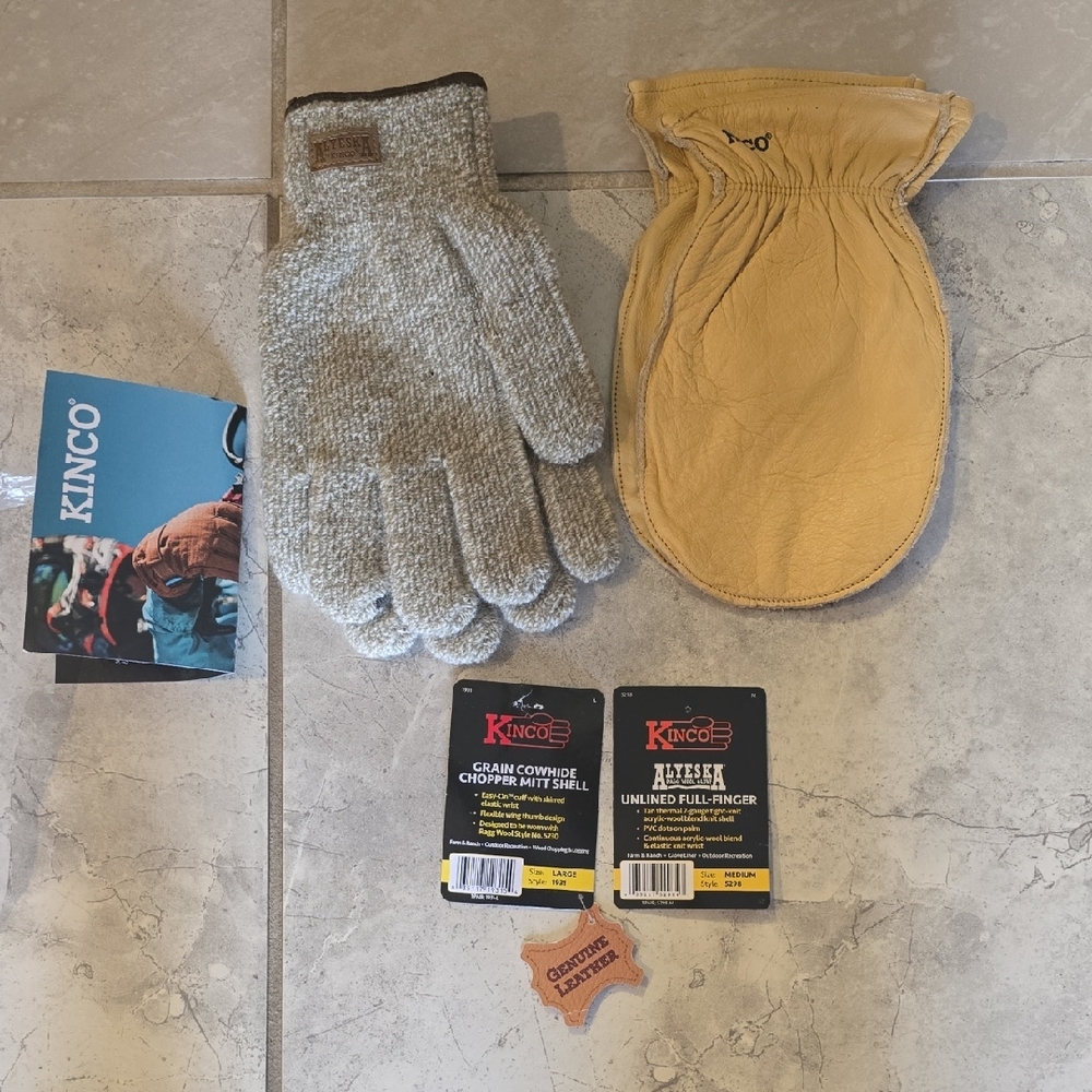 Kinco Men's Gray and Full Fingers Gloves And Leather Mitt Shells